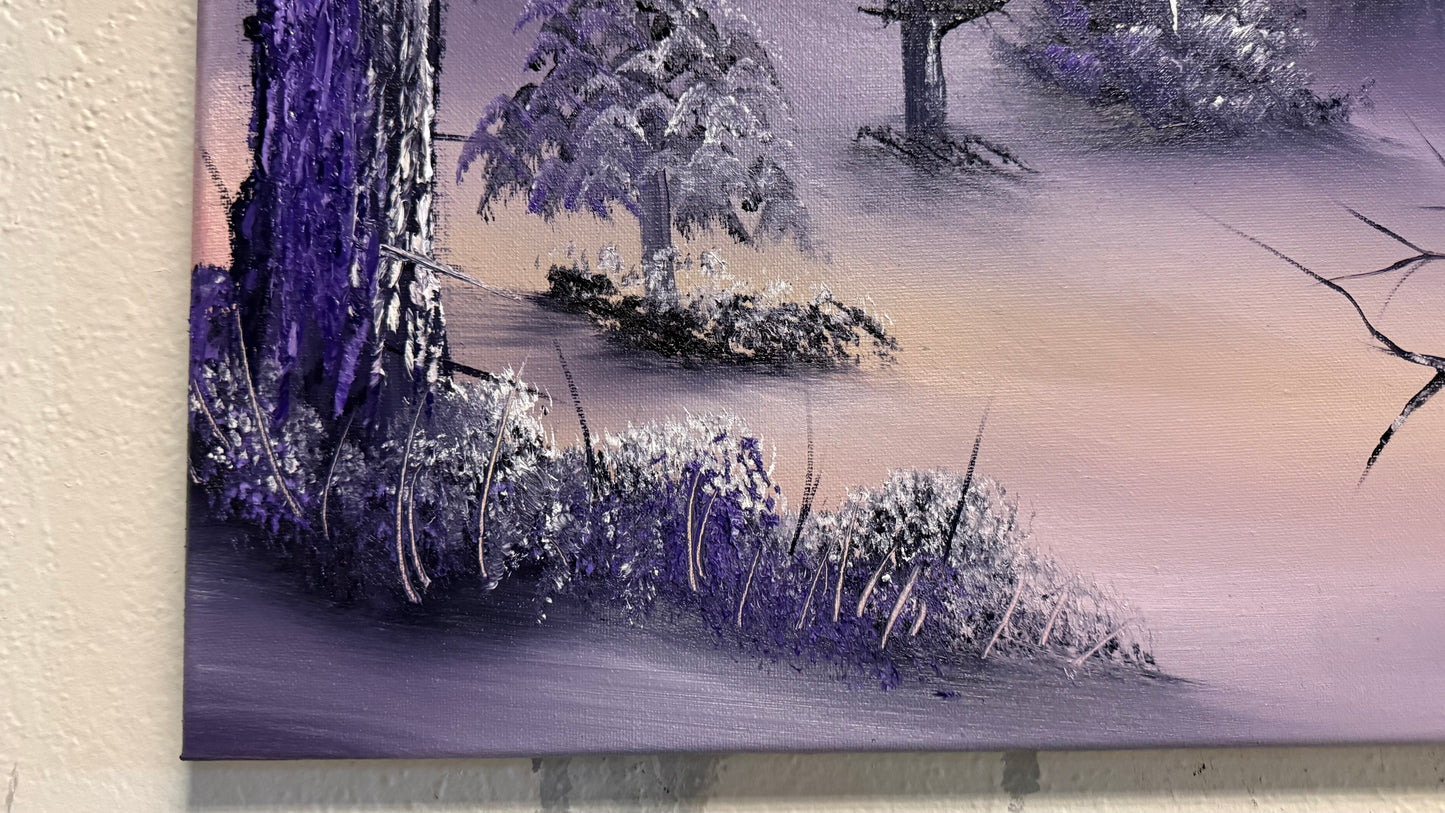 Painting #2184 - 16x20" Canvas - Sunset Winter Landscape painted 12-12-25