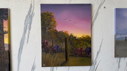 Painting #2446 - 16x20" Canvas - Sunset Fence Post painted 5-19-26