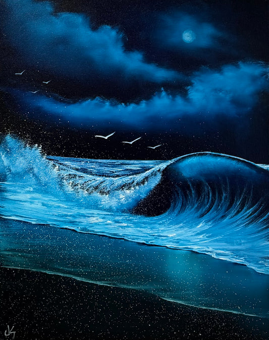 Painting #2519 - 16x20" Canvas - Crashing Wave Seascape painted 7-18-26