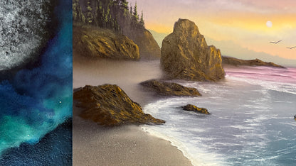 Painting #2268 - 36x36" Pro Series Canvas - Sunset Seascape painted 2-2-26