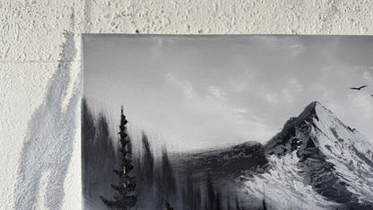 Painting #2432 - 16x20" Canvas - Black and White Mountain Landscape painted 5-8-26