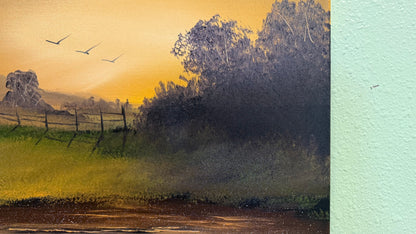 Painting #2076 - 16x20" Canvas - Midwest Sunset Farm painted 9-27-25