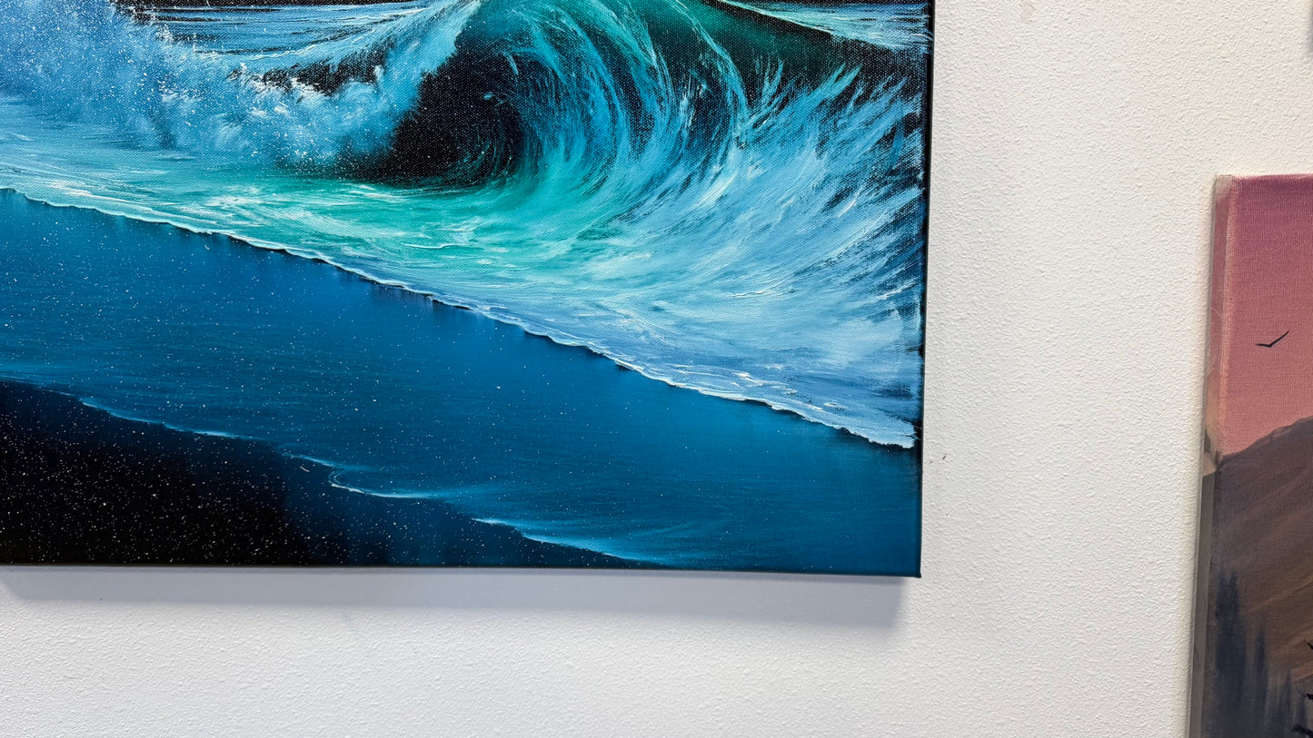 Painting #2570 - 22x28" Canvas - Cloud Stairway Crashing Wave Seascape painted on 8-28-26