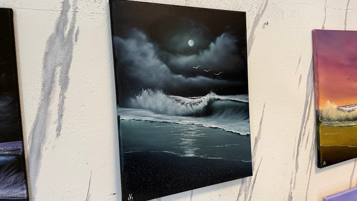 Painting #2329 - 16x20" Canvas - Crashing Waves Seascape painted 3-10-26