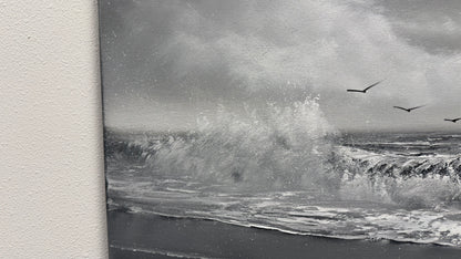 Painting #2523 - 18x24" Canvas - Black and White Seascape painted 7-23-26