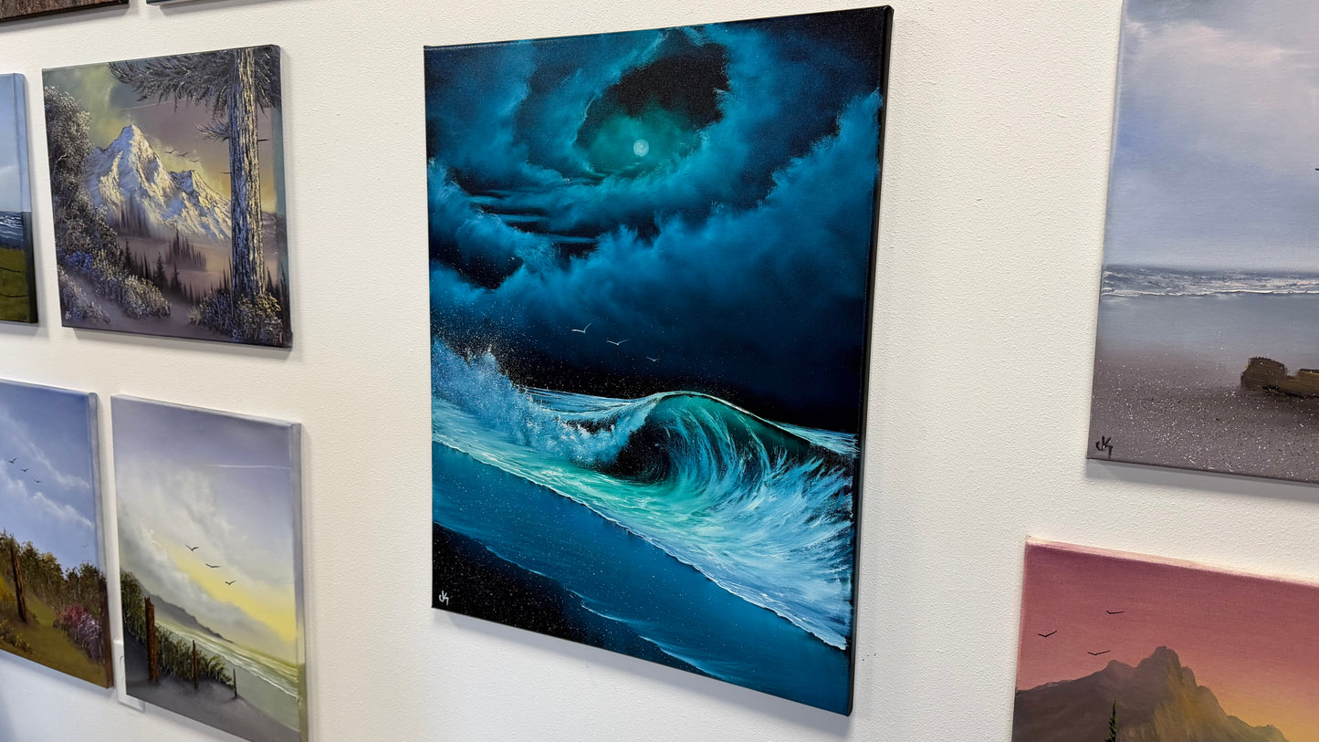 Painting #2570 - 22x28" Canvas - Cloud Stairway Crashing Wave Seascape painted on 8-28-26