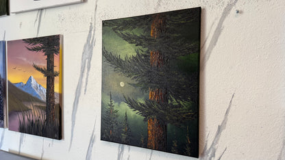 Painting #2471 - 16x20" Canvas - Full Moon Pine Tree Landscape painted 5-31-26