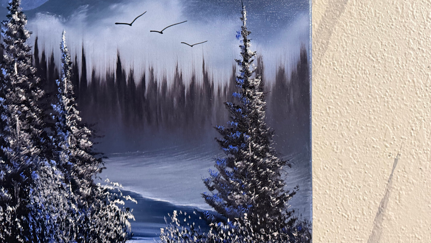 Painting #2252 - 16x20" Canvas - Full Moon Mountain Landscape painted 1-23-26