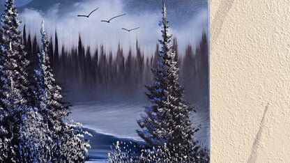 Painting #2252 - 16x20" Canvas - Full Moon Mountain Landscape painted 1-23-26