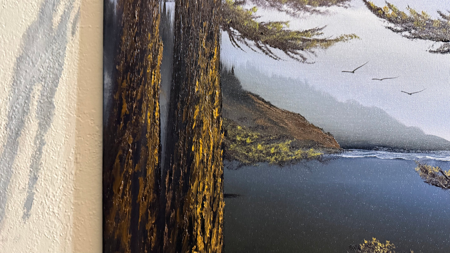 Painting #2323 - 18x24" Canvas - Oregon Coast Seascape With Ponderosa Pines painted 3-7-26