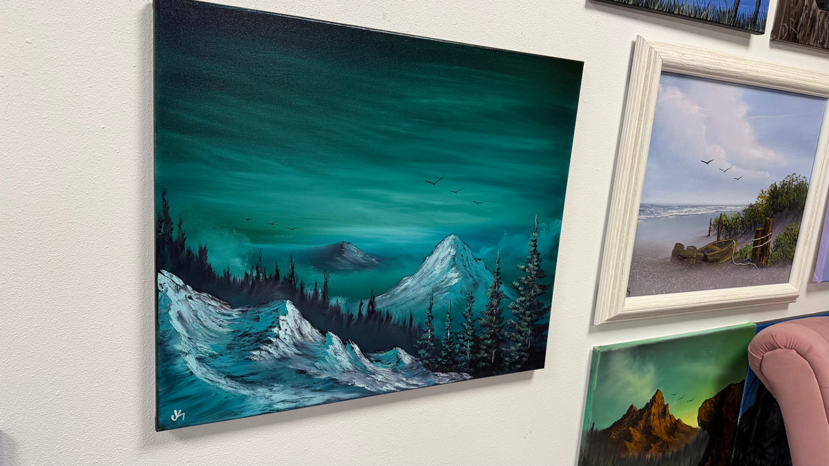 Painting #2610 - 20x24" Canvas - Dramatic Cold Mountain Landscape painted 9-19-26