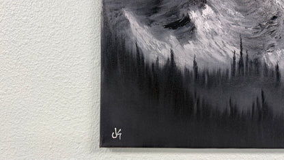 Painting #2563 - 16x20" Canvas - Black and White Mountain Landscape painted 8-23-26