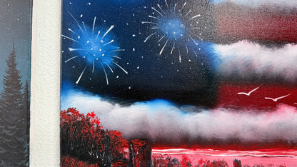 Painting #2504 - 16x20" Canvas - American Flag Seascape painted 7-5-26