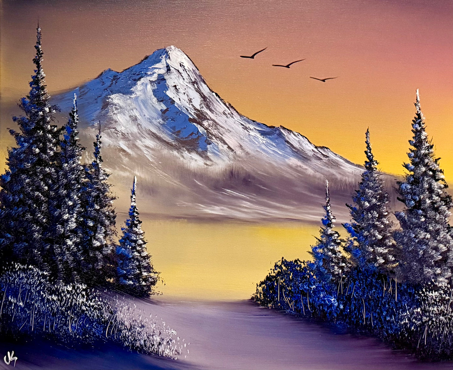 Painting #2146 - 20x24" Canvas - Sunset Mountain Landscape painted 11-14-25