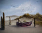 Painting #2421 - 16x20" Canvas - Kite Flying Seascape with Old Row Boat painted 5-1-26