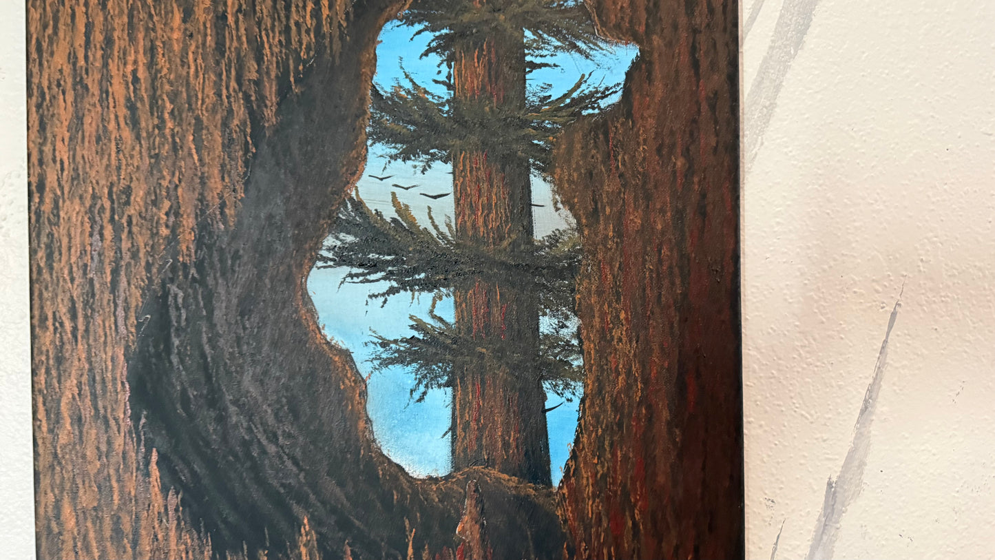 Painting #2355 - 16x20" Canvas - Acrylic Tree Bark Bear painted 3-25-26