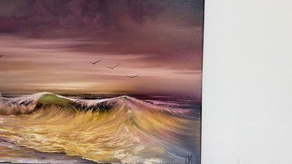 Painting #2639 - 16x20" Canvas - Sunset Seascape painted 10-5-26