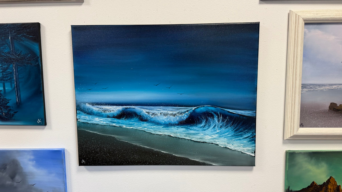 Painting #2612 - 22x28" Canvas - Dramatic Night Seascape painted 9-20-26
