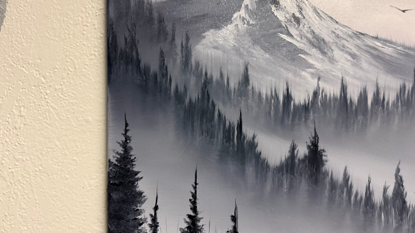 Painting #2149 - 16x20" Canvas - Black and White Mt Hood Landscape painted 11-16-25