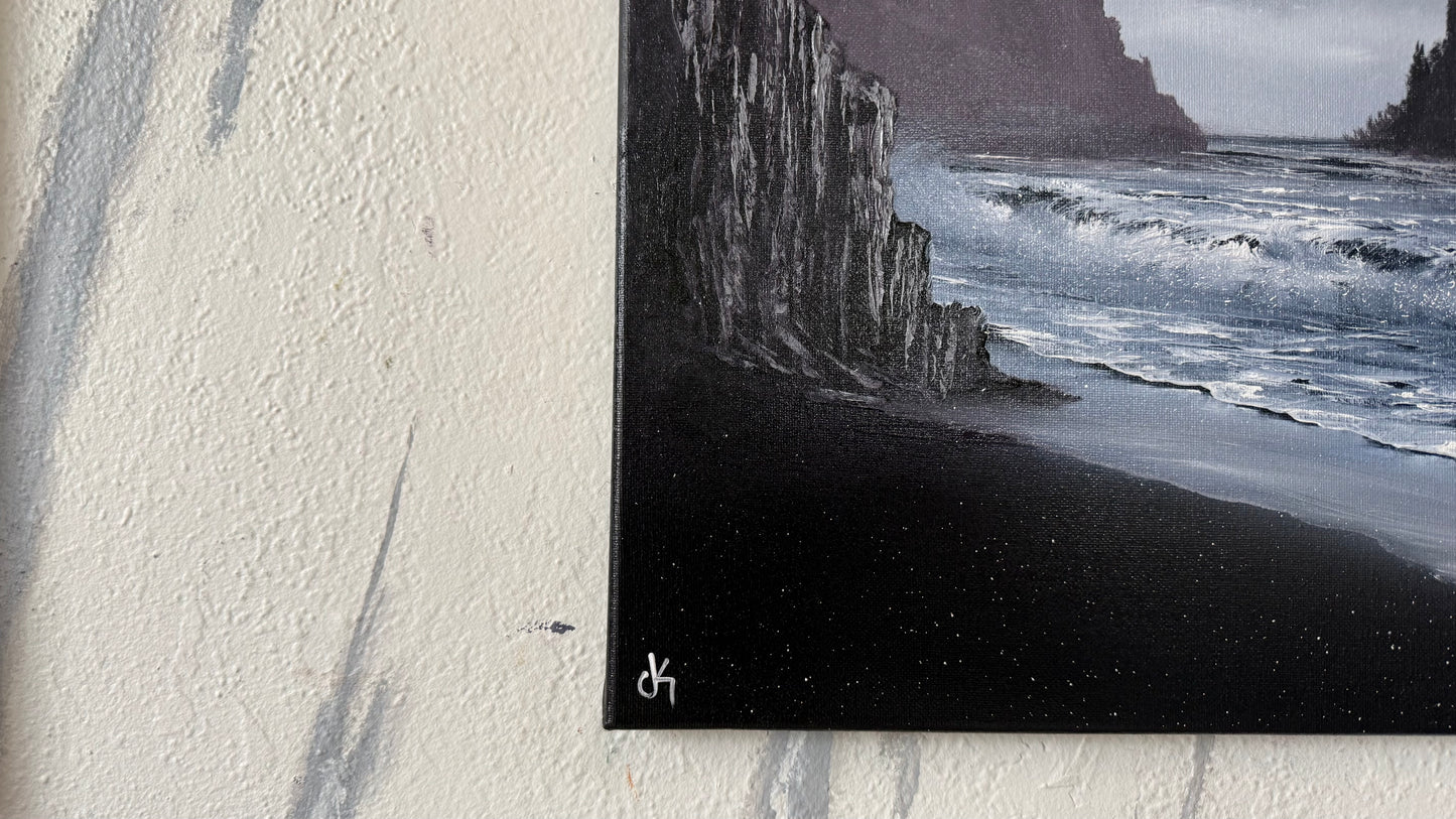 Painting #2397 - 16x20" Canvas - Icelandic Coastal Seascape painted 4-18-26