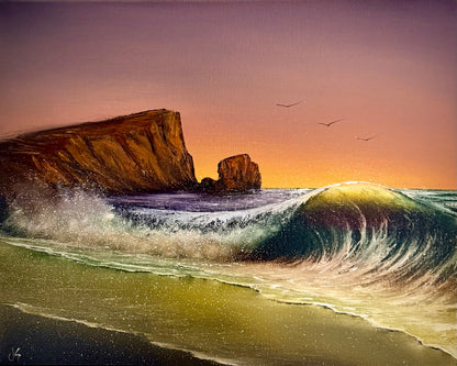 Painting #2385 - 16x20" Canvas - Aphrodite's Rock Seascape painted 4-13-26