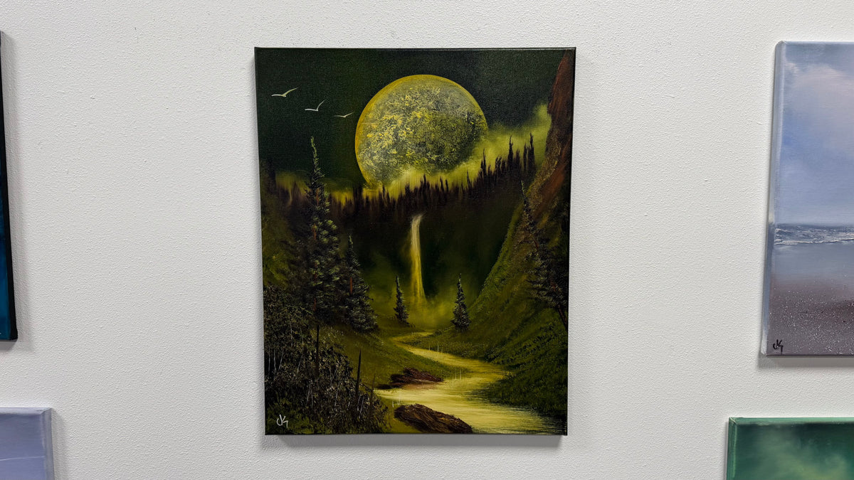 Painting #2585 - 16x20" Canvas - Full Moon Canyon Waterfall painted 9-5-26