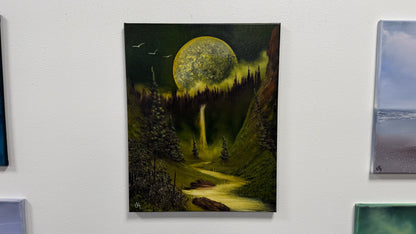 Painting #2585 - 16x20" Canvas - Full Moon Canyon Waterfall painted 9-5-26