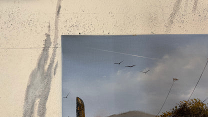 Painting #2421 - 16x20" Canvas - Kite Flying Seascape with Old Row Boat painted 5-1-26