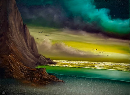 Painting #2617 - 18x24" Canvas - Night Seascape painted 9-24-26