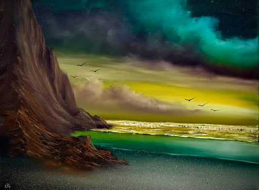 Painting #2617 - 18x24" Canvas - Night Seascape painted 9-24-26