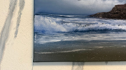 Painting #2235 - 16x20" Canvas - Coastal Waterfall Seascape painted 1-14-26