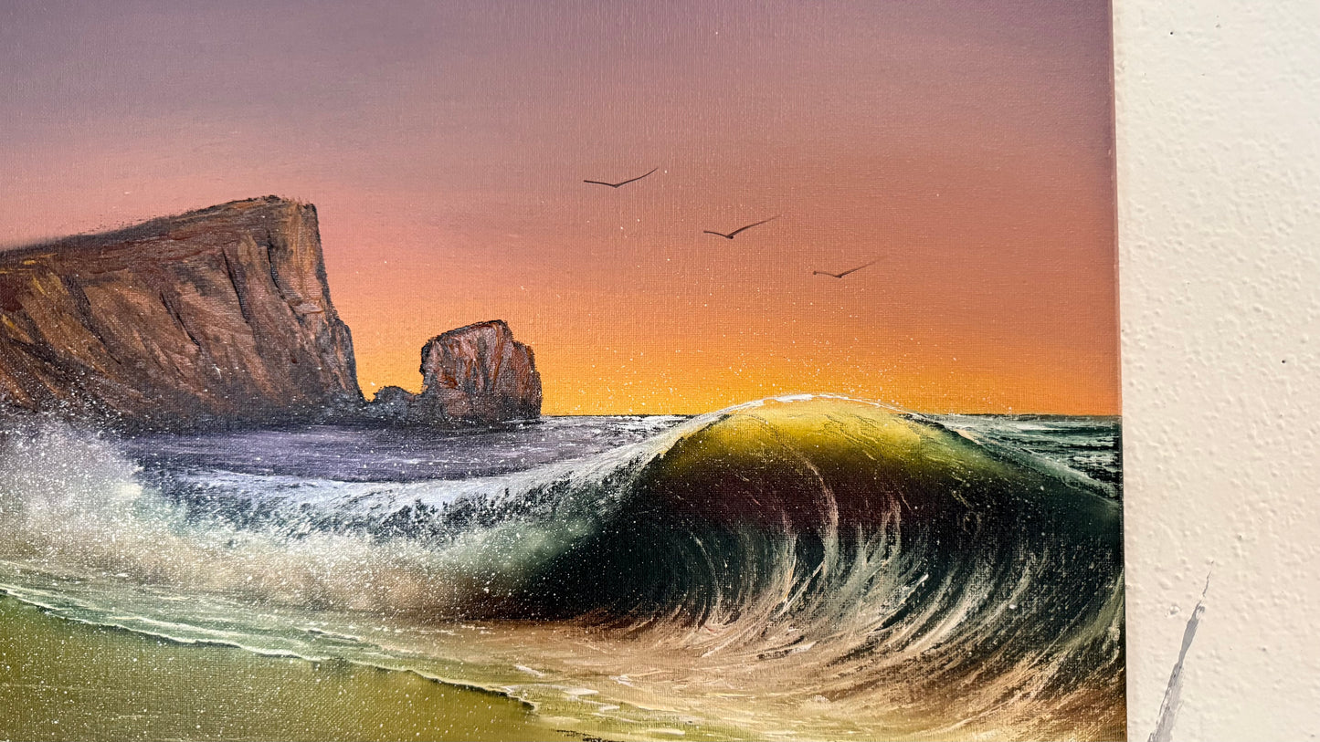 Painting #2385 - 16x20" Canvas - Aphrodite's Rock Seascape painted 4-13-26