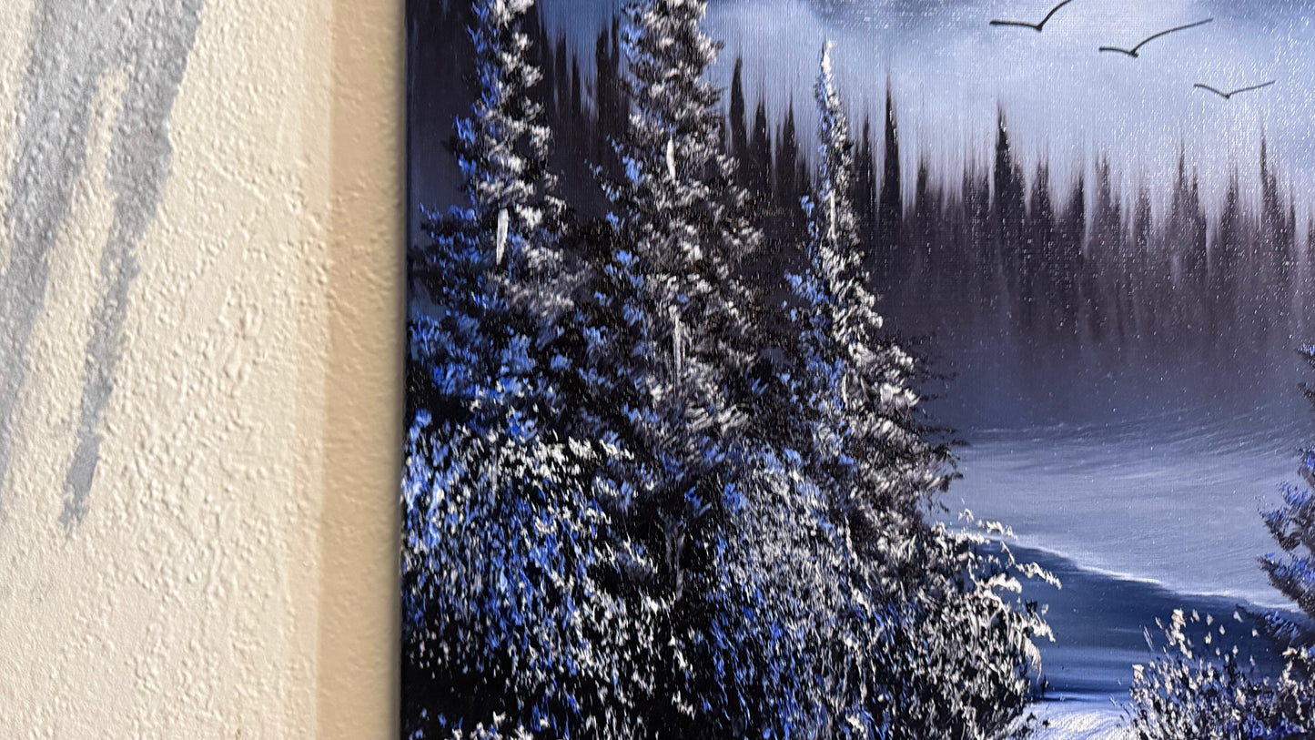 Painting #2252 - 16x20" Canvas - Full Moon Mountain Landscape painted 1-23-26