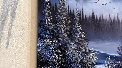 Painting #2252 - 16x20" Canvas - Full Moon Mountain Landscape painted 1-23-26