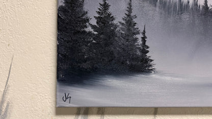 Painting #2164 - 16x20" Canvas - Black and White Mt Hood Landscape painted 11-29-25