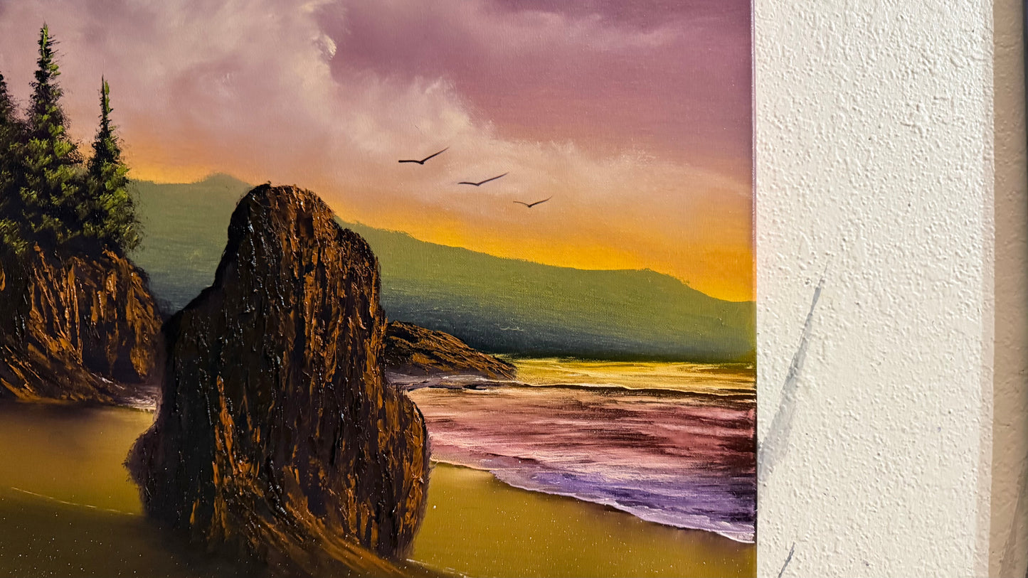 Painting #2478 - 20x24" Canvas - Sunset Oregon Coast Seascape painted 6-5-26