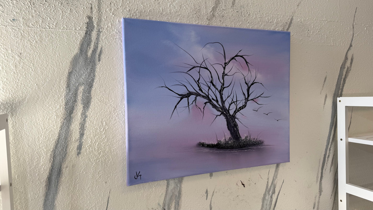 Painting #2179 - 16x20" Canvas - Solitary Tree Landscape painted 12-10-25