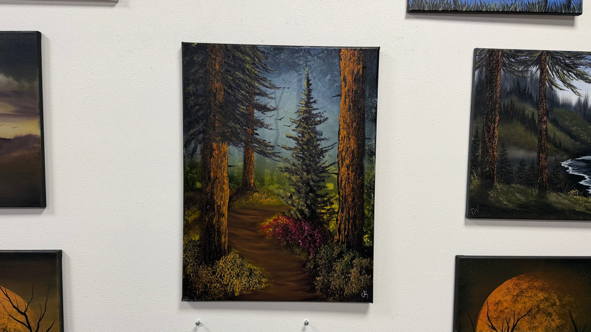 Painting #2653 - 18x24" Canvas - Sunset Cabin Landscape painted 10-17-26