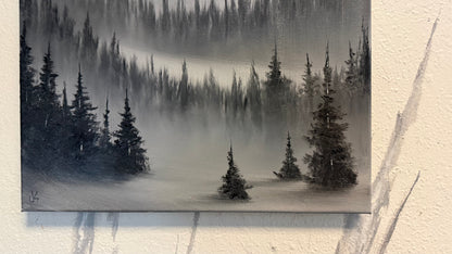 Painting #2236 - 16x20" Canvas - Black and White Mt Hood Landscape painted 1-15-26