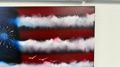 Painting #2504 - 16x20" Canvas - American Flag Seascape painted 7-5-26