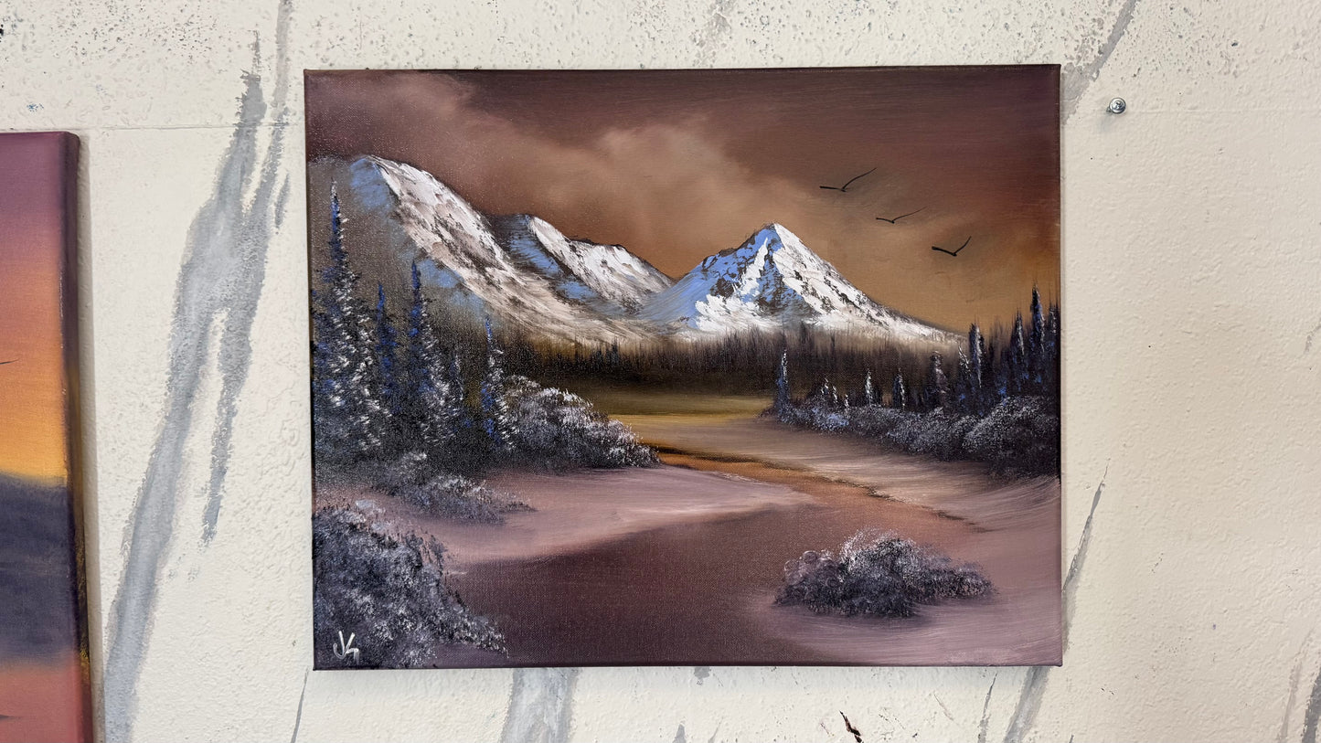Painting #2270 - 16x20" Canvas - Mountain River Valley painted 2-5-26