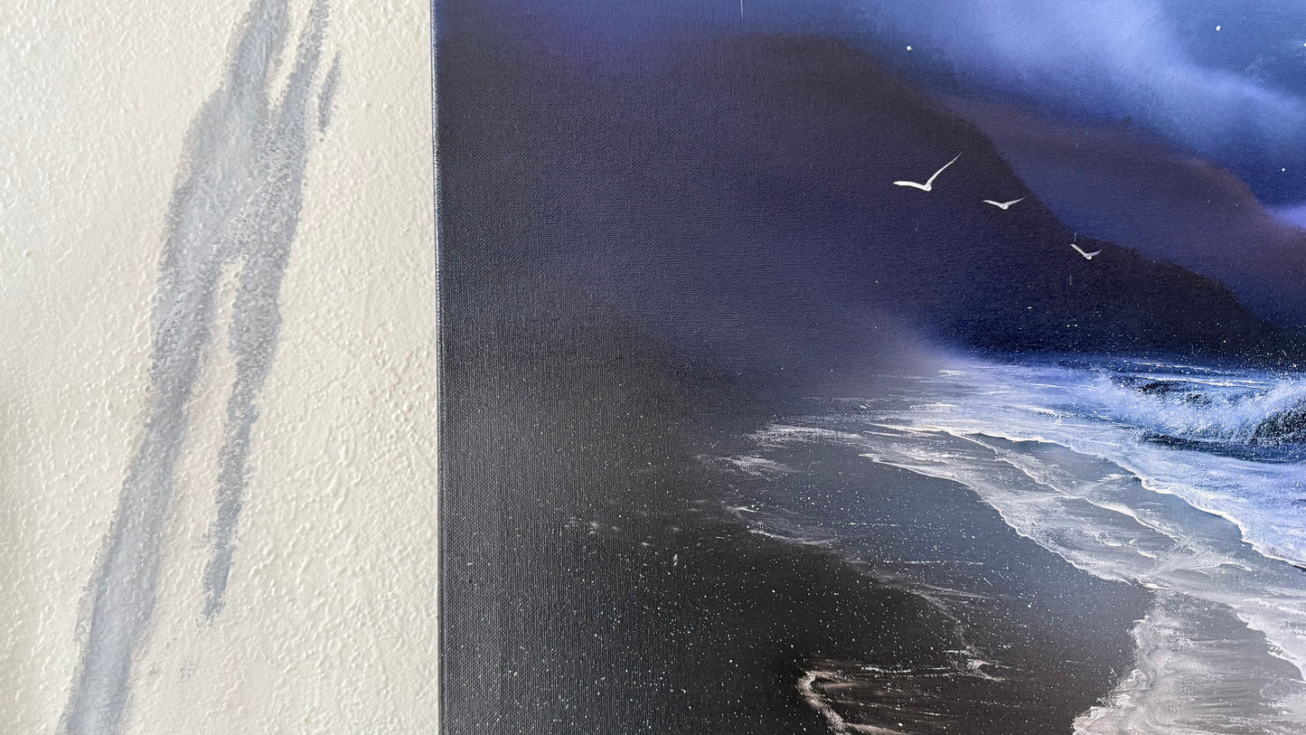 Painting #2091 - 18x24" Canvas - Oregon Coast Night Seascape painted 10-9-25