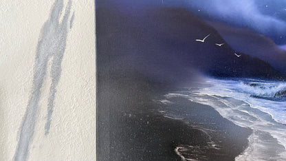 Painting #2091 - 18x24" Canvas - Oregon Coast Night Seascape painted 10-9-25