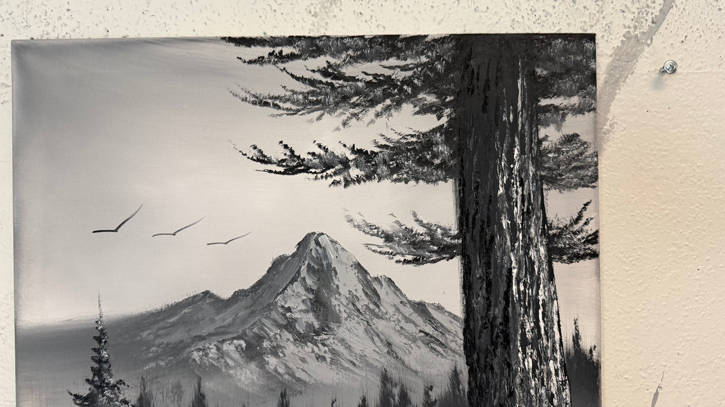 Painting #2316 - 18x24" Canvas - Black and White Winter Landscape painted 3-5-26