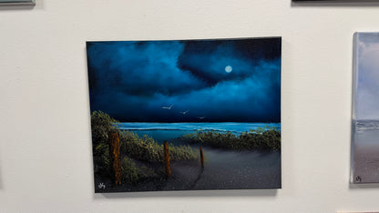 Painting #2545 - 16x20" Canvas - Night Seascape painted 8-9-26