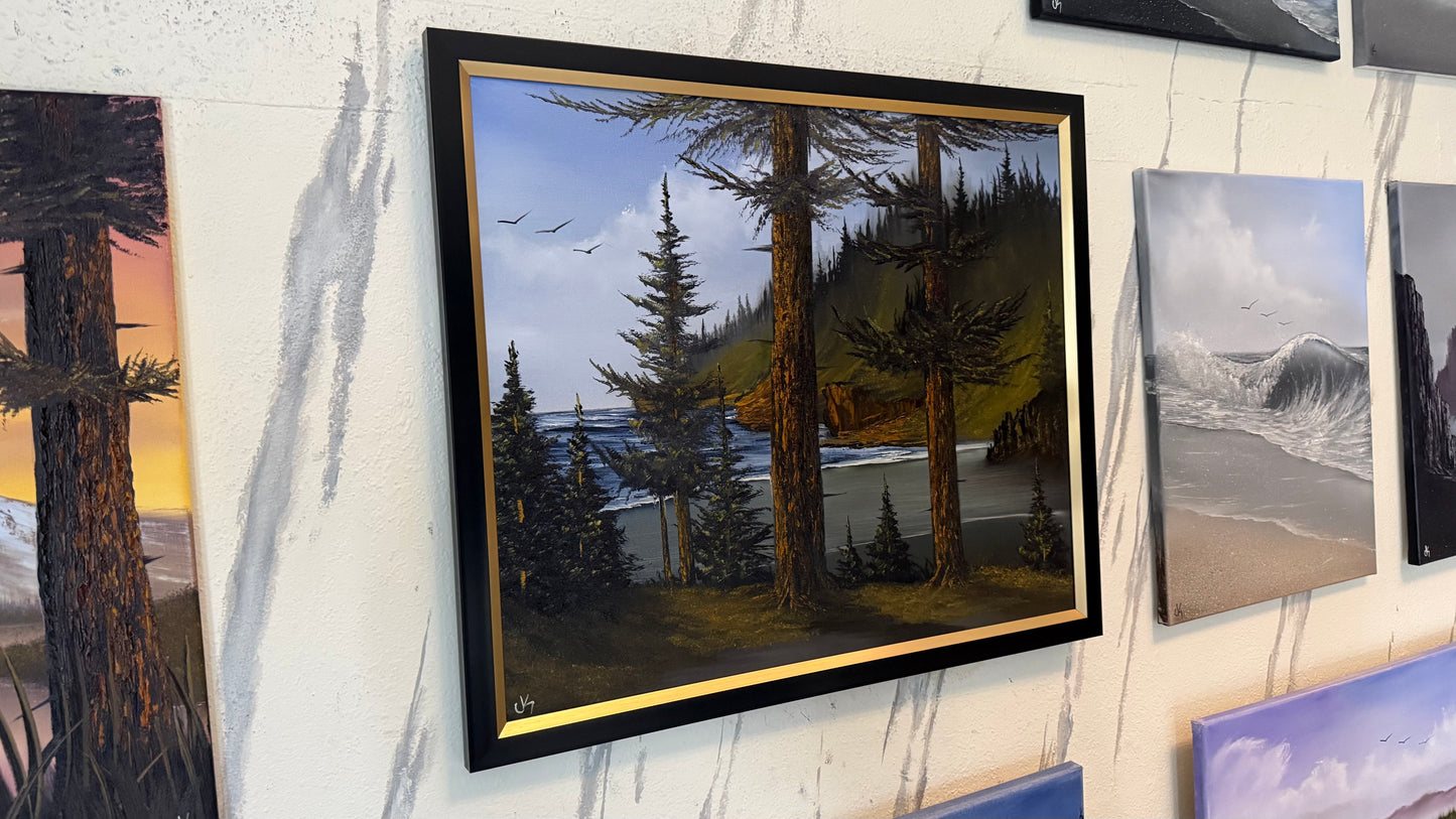 Painting #2405 - 20x24" Framed Canvas - Pacific Northwest Seascape painted 4-21-26