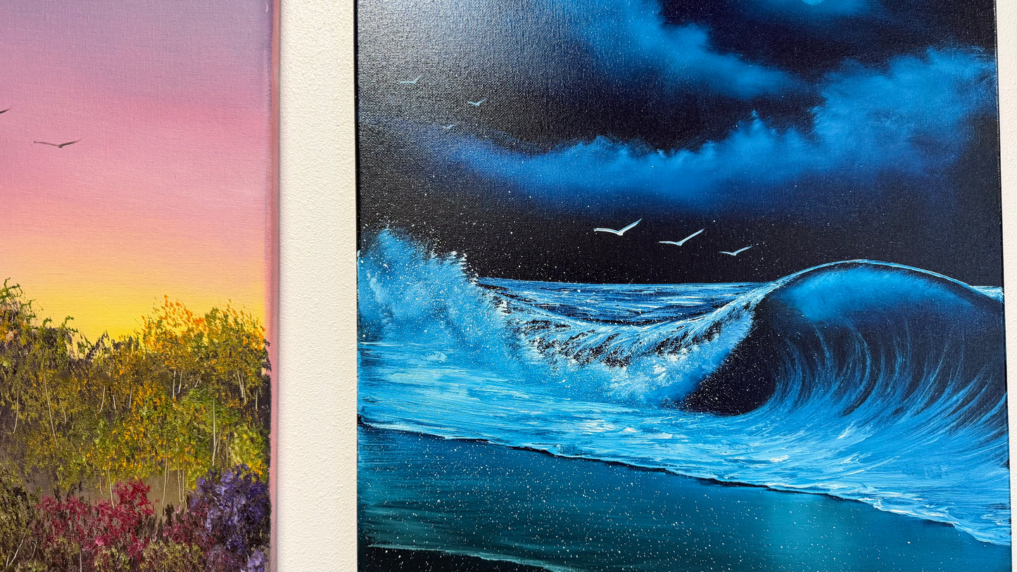 Painting #2519 - 16x20" Canvas - Crashing Wave Seascape painted 7-18-26