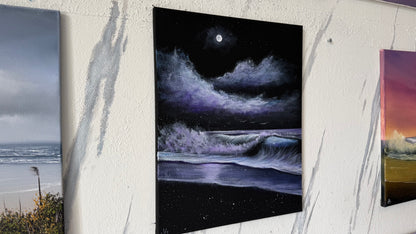 Painting #2318 - 16x20" Canvas - Acrylic Night Seascape painted 3-6-26