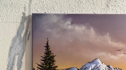 Painting #2390 - 16x20" Canvas - Sunset Mountain River Landscape painted 4-14-26