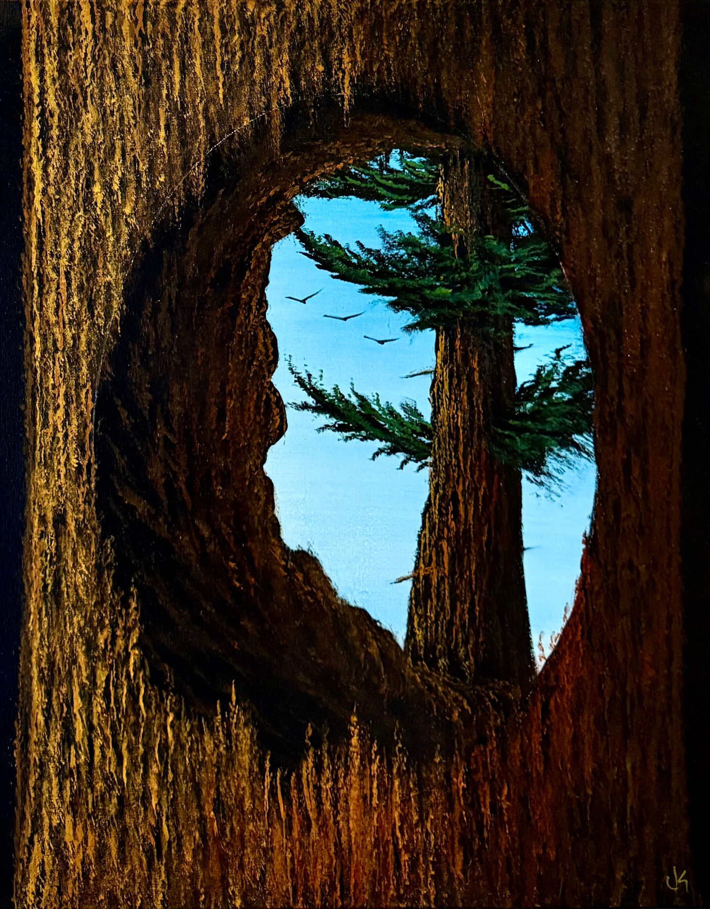 Painting #2356 - 16x20" Canvas - Acrylic Tree Bark Oval painted 3-26-26